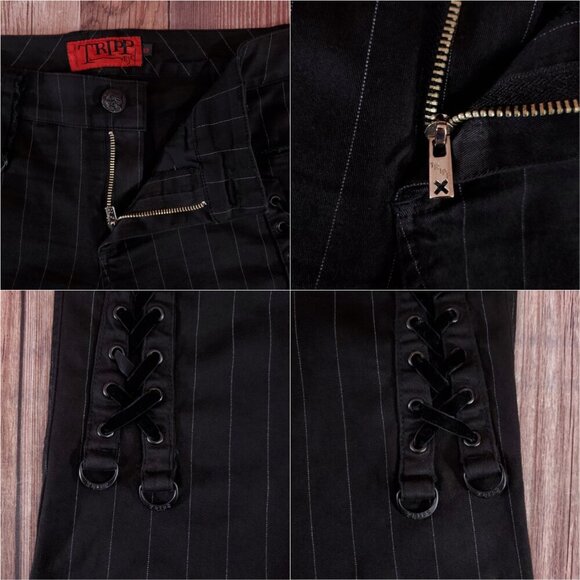 Vtg Tripp NYC Sz 13 Striper Black Tone Boot Cut Pants Pinstripe Goth Punk Y2K - Picture 8 of 15